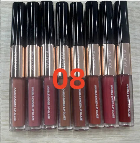C-L021 double-head lip gloss stick with non-stick cup applicator tips, showing two shades.