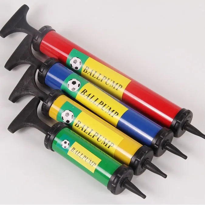 Mixed colour plastic manual pump for sports balls and balloons with portable cylinder design