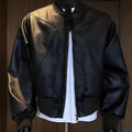 Men's black PU leather jacket with litchi texture and extended 100cm length