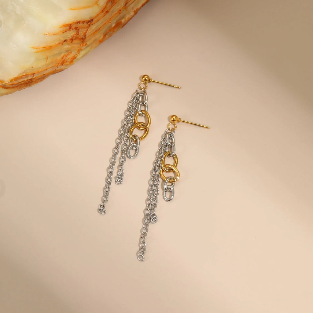 18K gold and silver stainless steel geometric chain jewellery set with necklace earrings and bracelet for women