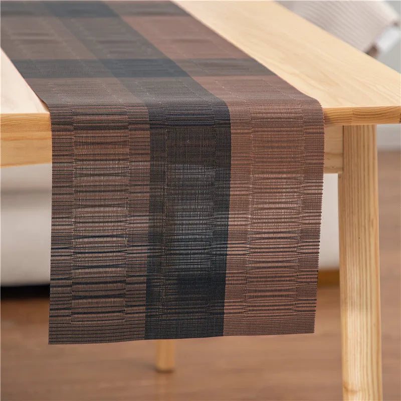 PVC non-slip placemat in modern minimalist style showing gradient bamboo and metallic colour options