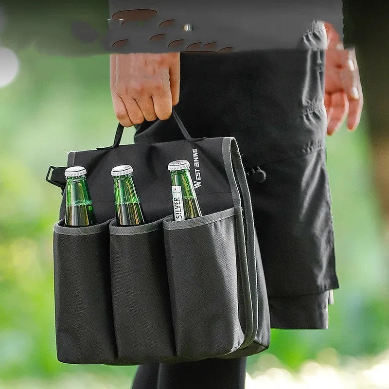 Black bicycle drink pack with double-sided storage shelf and anti-scratch 600D PVC material