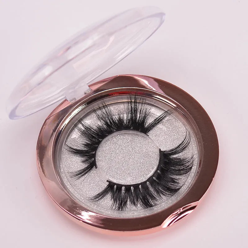 Affectionate brand 5D false eyelashes made from natural mink hair, shown with a dual-ended brush and a black hair cap.