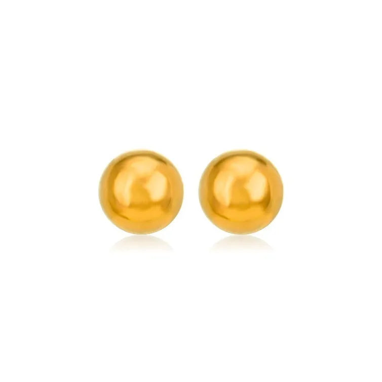 Minimalist stainless steel ball stud earrings in gold and silver tones, showing 3mm 4mm 5mm 6mm size difference.