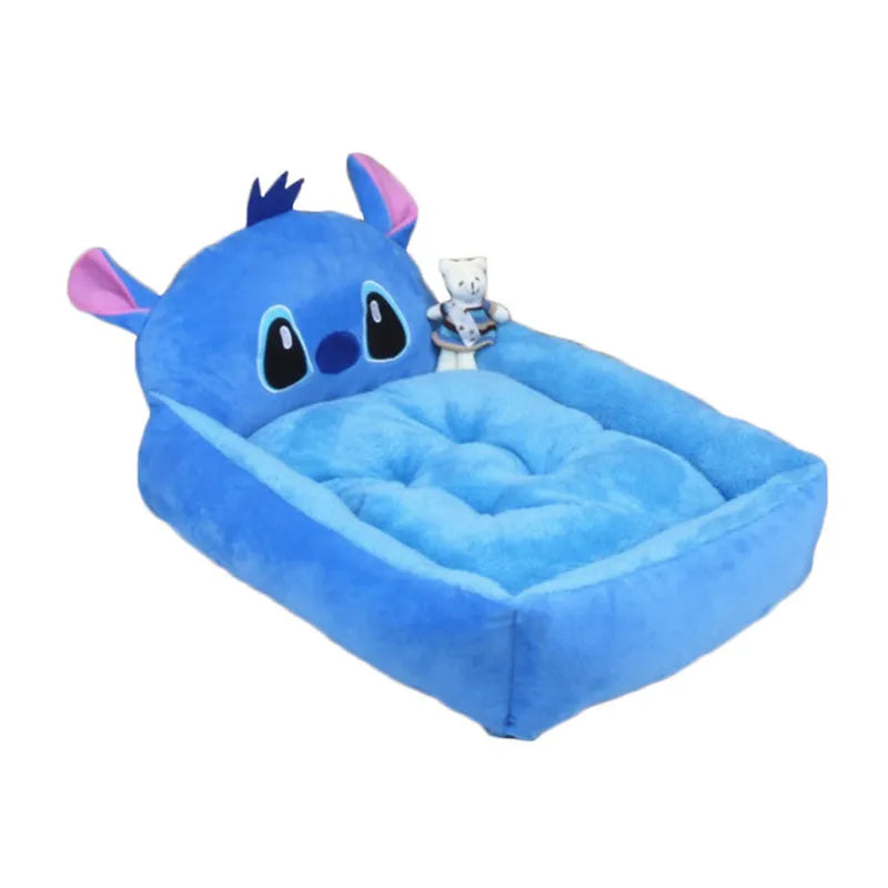 A cartoon-style washable pet bed sofa for small dogs and cats, shown in a blue colour.
