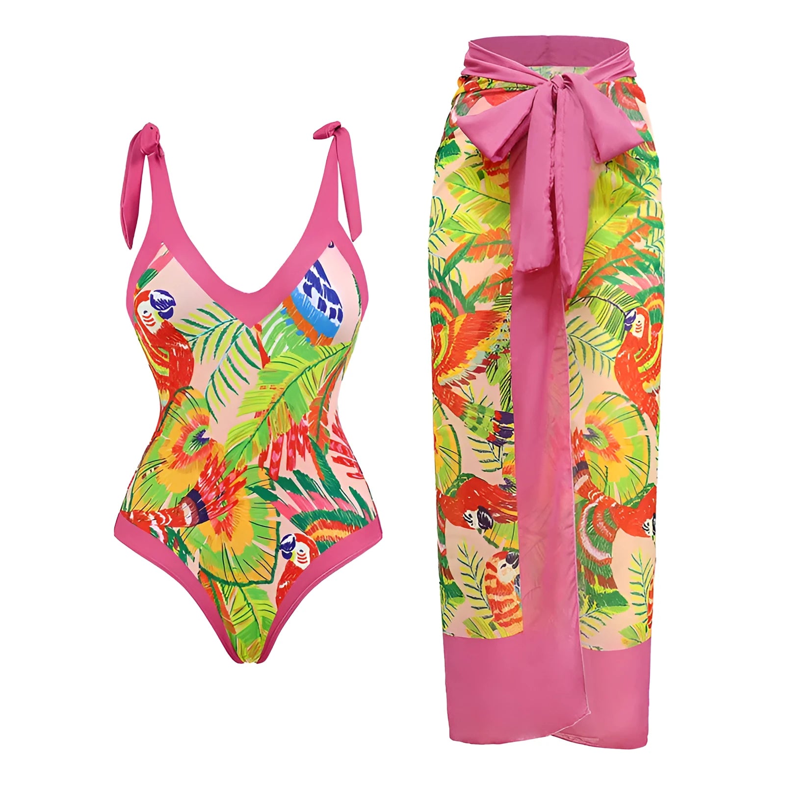 Women's solid colour one-piece swimsuit with spaghetti straps and removable skirt