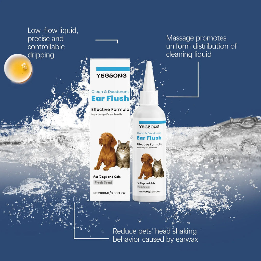 100ml bottle of cat and dog ear cleaner solution for gentle ear wax removal
