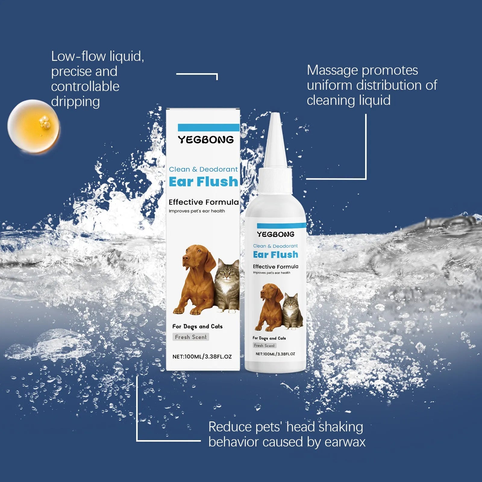 100ml bottle of cat and dog ear cleaner solution for gentle ear wax removal