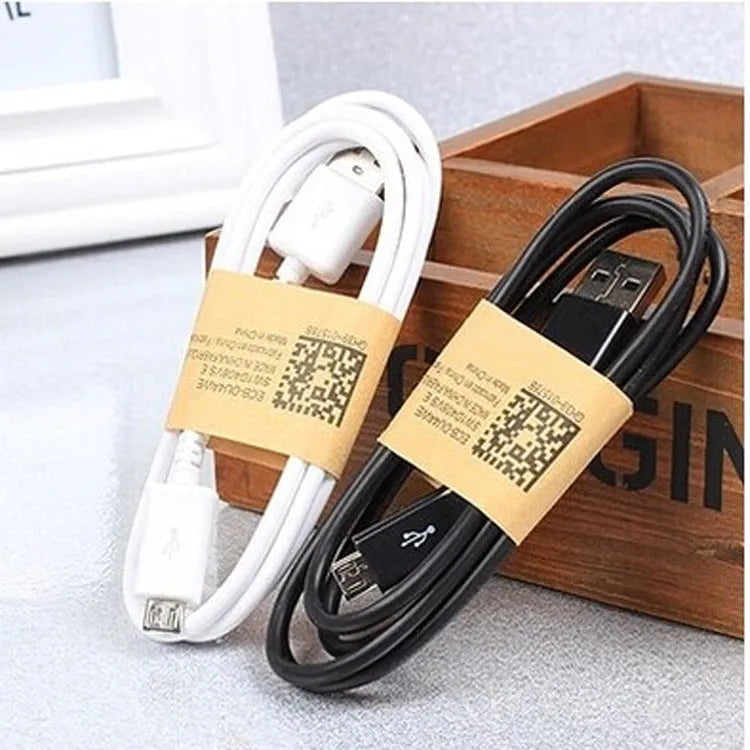 Black and white Android Micro USB data cable with 1 metre length for charging and data transfer