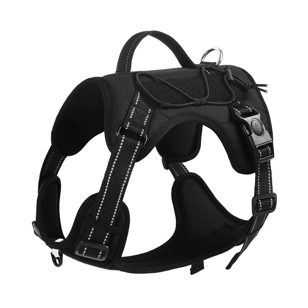 Reflective dog harness with explosion-proof hand-holding rope in orange colour showing vest design and secure grip