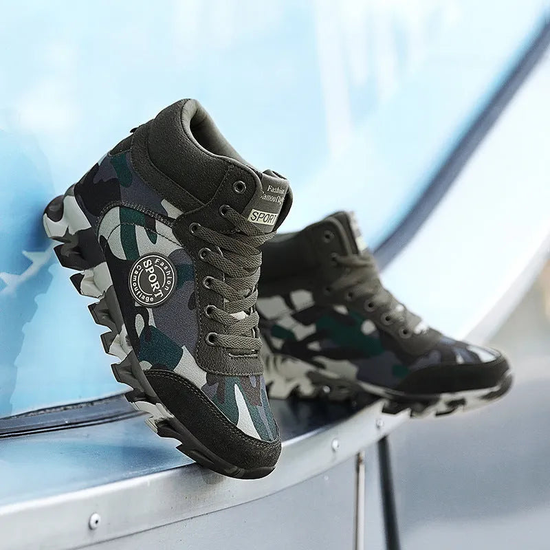 Women's green camouflage canvas sneakers with rubber soles shown in casual setting
