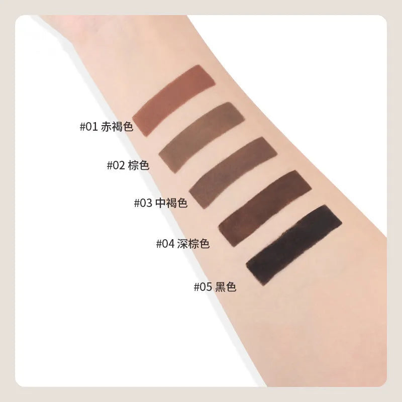 Double-headed eyebrow cream for shaping and colouring, shown in five shade options.