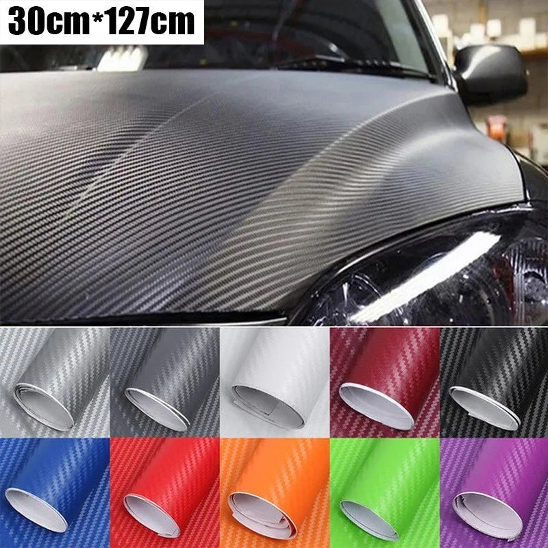 Carbon fibre car sticker roll showing textured pattern in multiple colour options