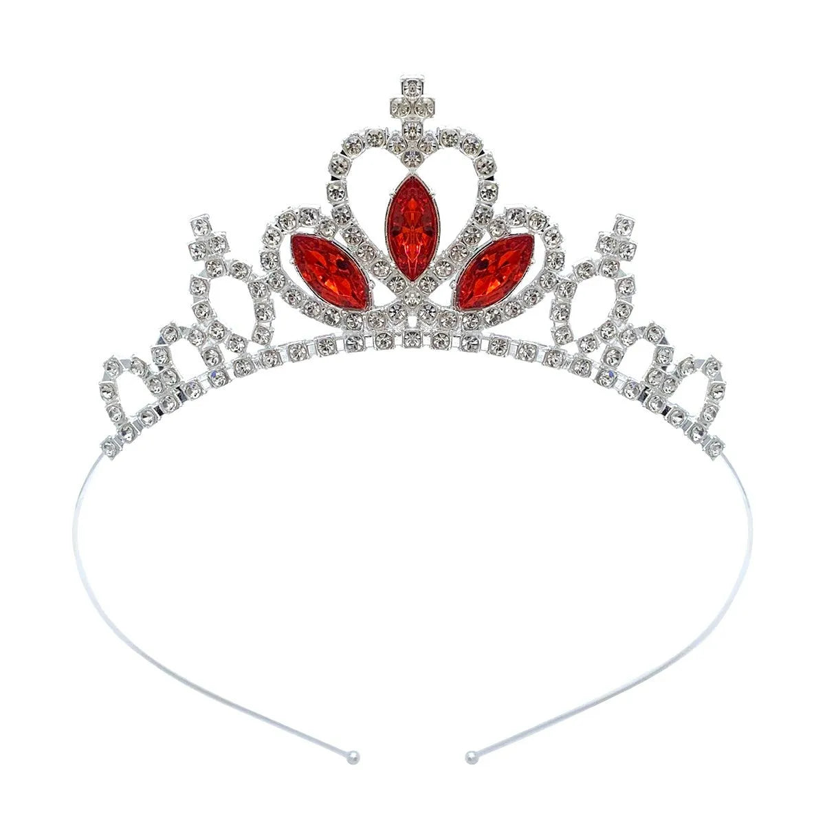 Gold electroplated alloy princess crown headdress with diamond-like decorations for birthday parties