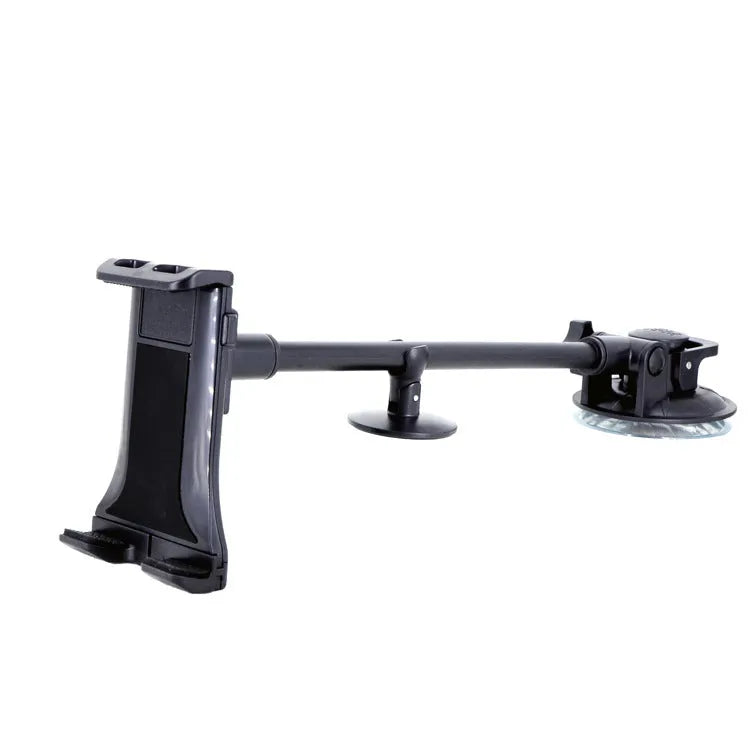 Black vehicle-mounted tablet bracket with long-rod suction cup and lifting mechanism for 4-12 inch devices