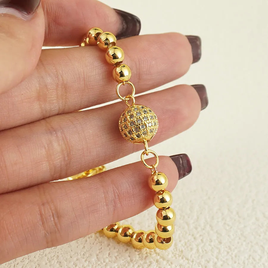 Copper bracelet with zircon heart charm in Arabic style design for women