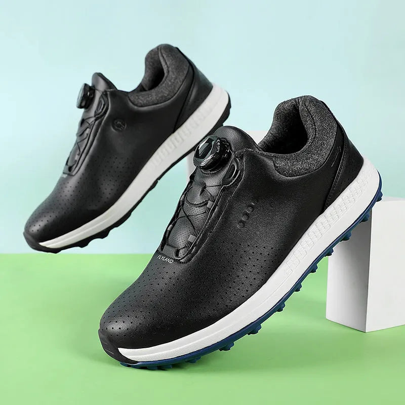 Golf fashion low top platform sneaker with embroidered line detail and non-slip rubber outsole, side view, in white colour option
