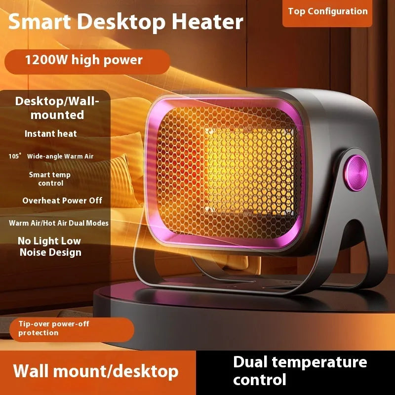 Desktop ceramic heater in white colour with adjustable power settings and two fan speed modes