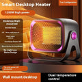 Desktop ceramic heater in white colour with adjustable power settings and two fan speed modes