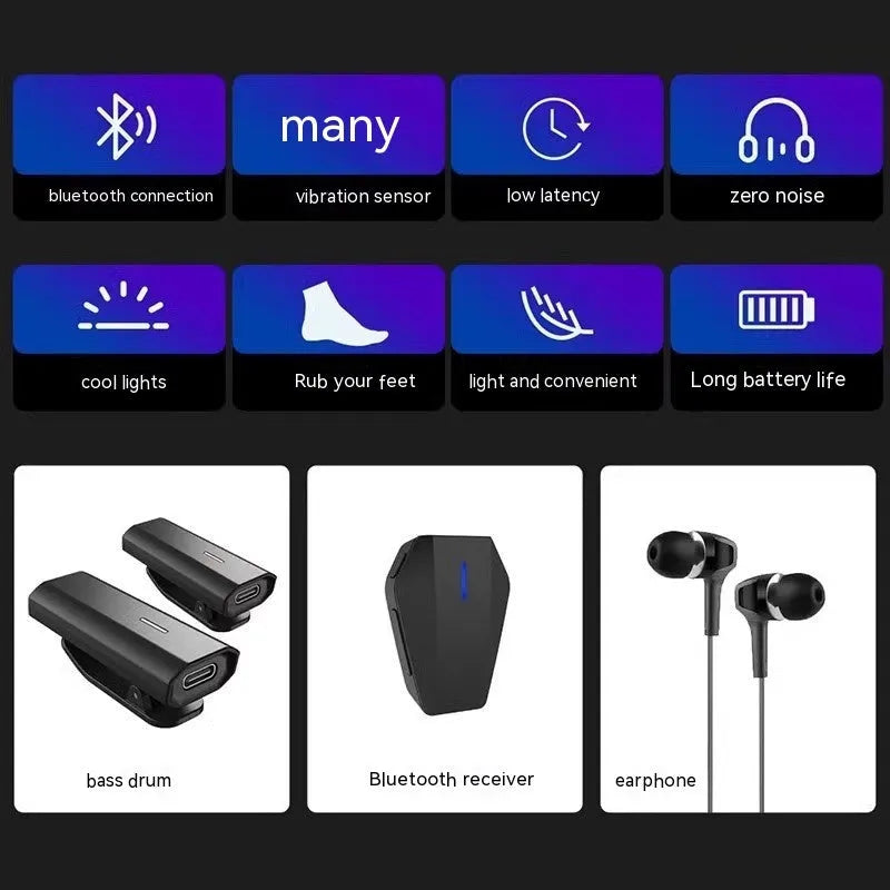 Black somatosensory air drum kit with wireless 2.4G connection, LED lighting, drumsticks, and charging cable