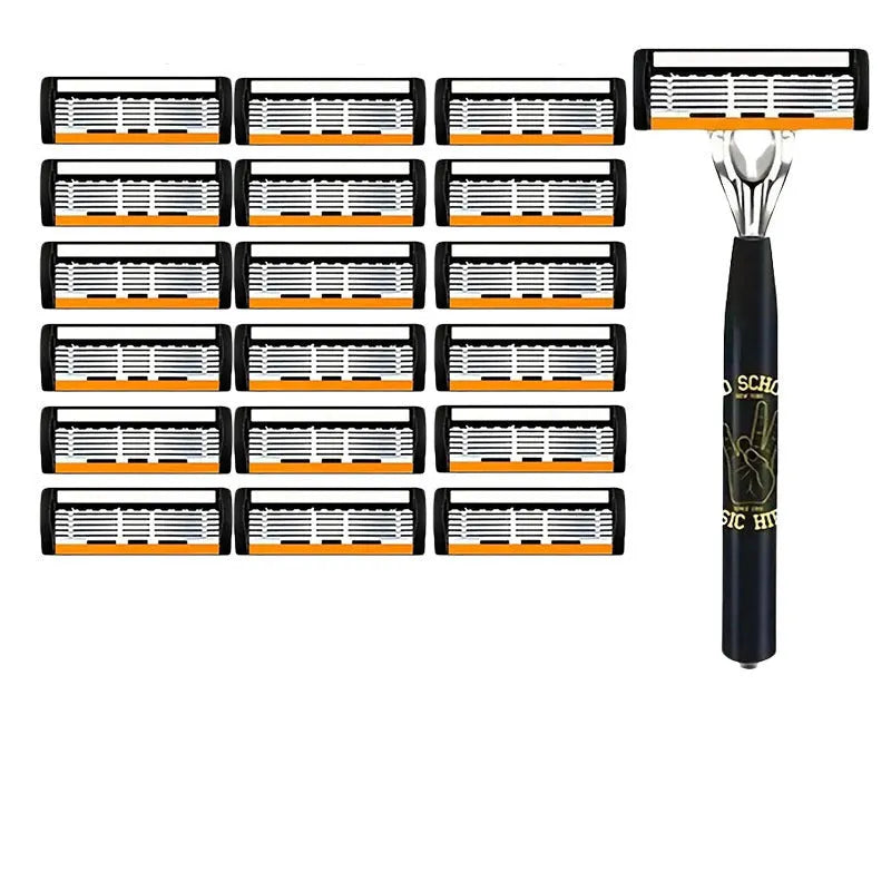 Black six-layer finger type handle for manual shaver with multiple blade quantity options