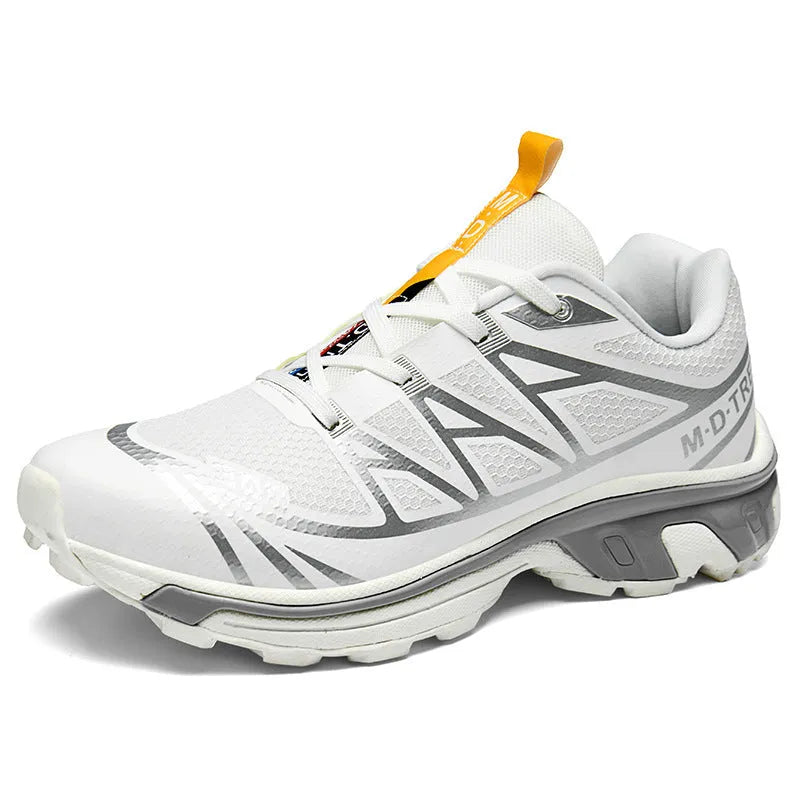 Men's and women's low top hiking shoes with artificial leather upper and rubber sole in black silver and khaki colors for outdoor tourism