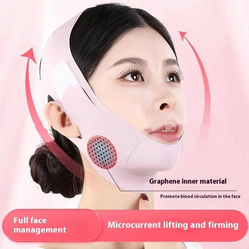 Purple and green V face shaping mask with anti-sagging bandage for facial lifting and tightening