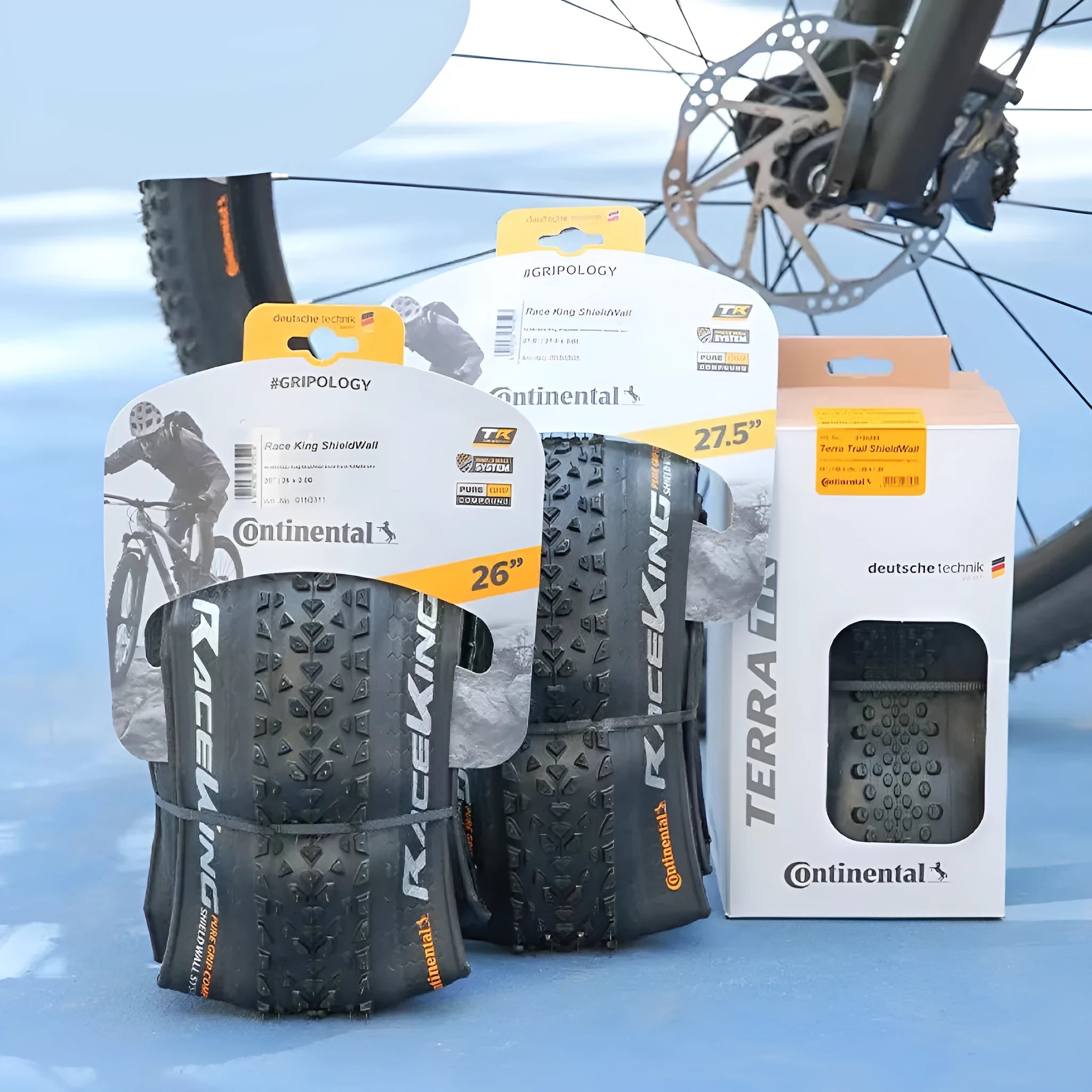 Mountain bike folding outer tyre shown in yellow sidewall for 27.5 inch wheel.