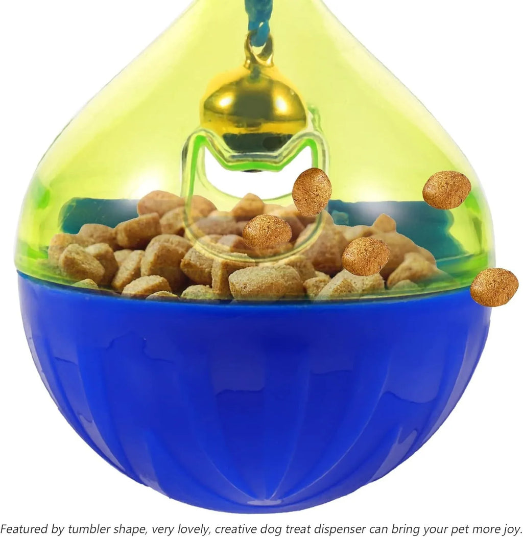 Tumbler-shaped interactive pet treat dispenser toy for dogs and cats