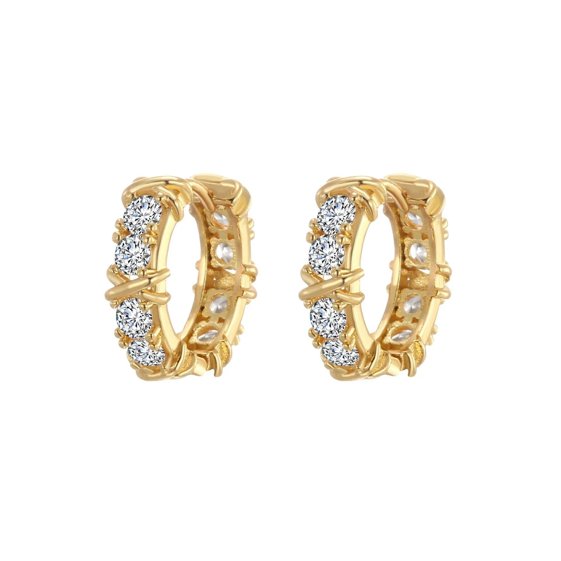 Geometric hexagonal clover cross earrings in silver or gold electroplated finish