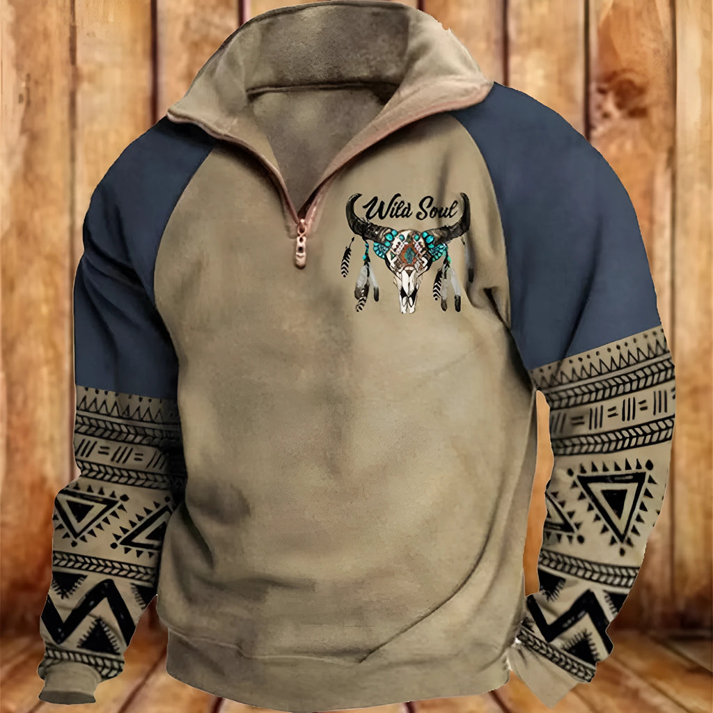 Digital print stand collar men's street zip-up hoodie in polyester air layer fabric loose fit