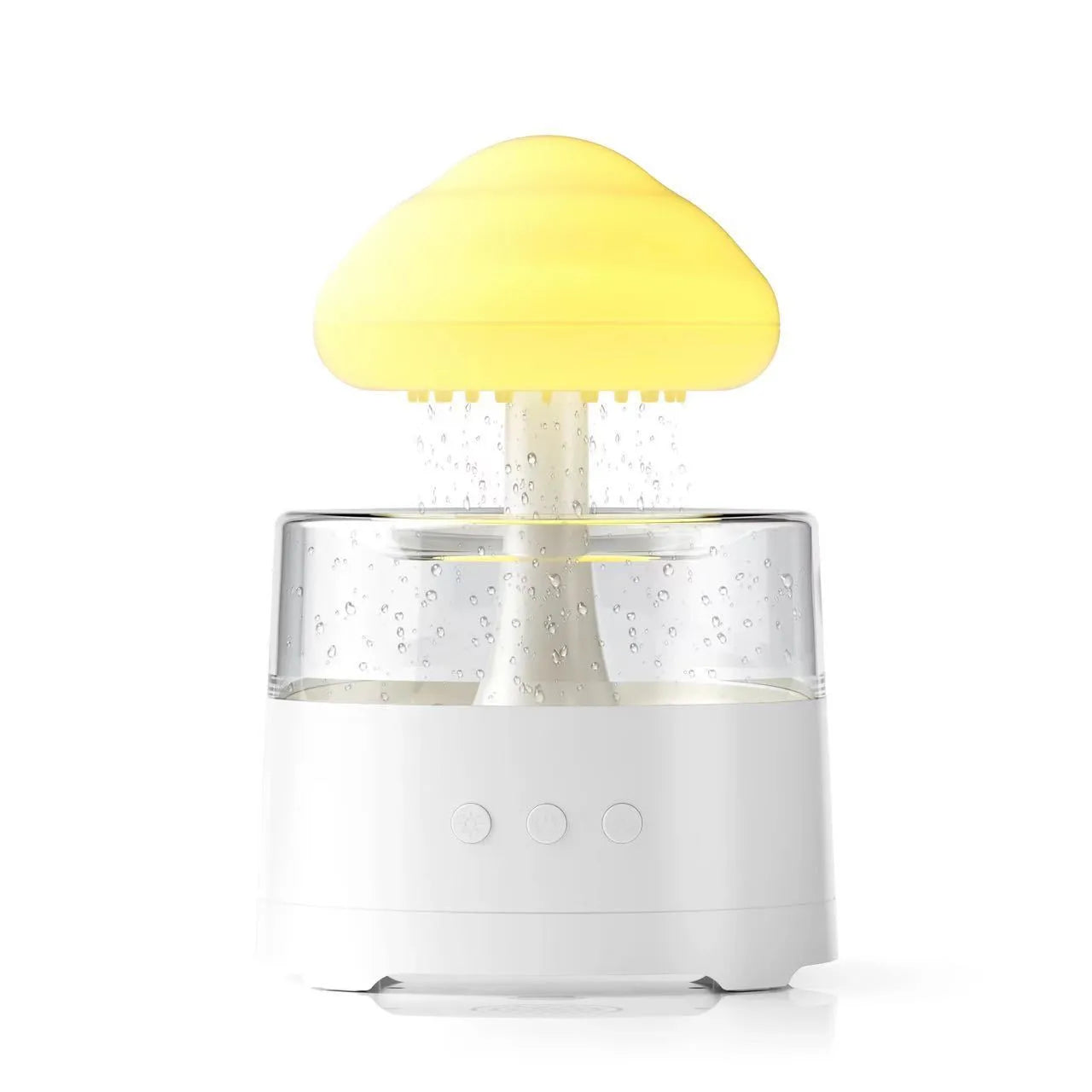 White resin mushroom cloud shaped desktop aroma diffuser with colourful light modes and USB cable