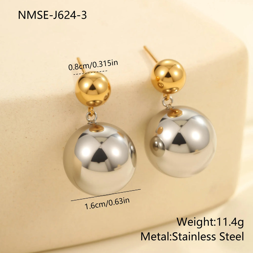 Round beads stainless steel 18K gold electroplated colour-block ear studs geometric sphere shape