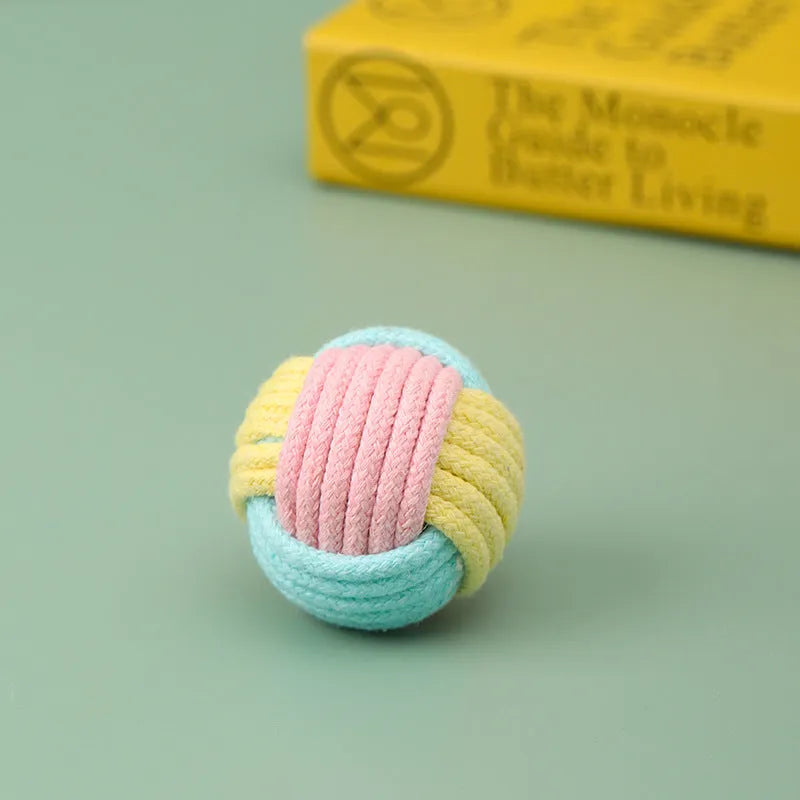 5cm diameter cotton plush cat toy in blue powder, green blue, or pink green colours for teeth grinding