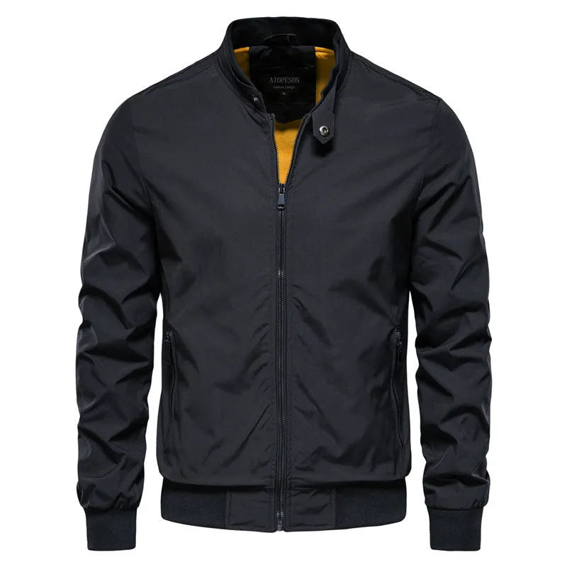 Men's solid colour thin casual jacket in dark blue, black, or army green.