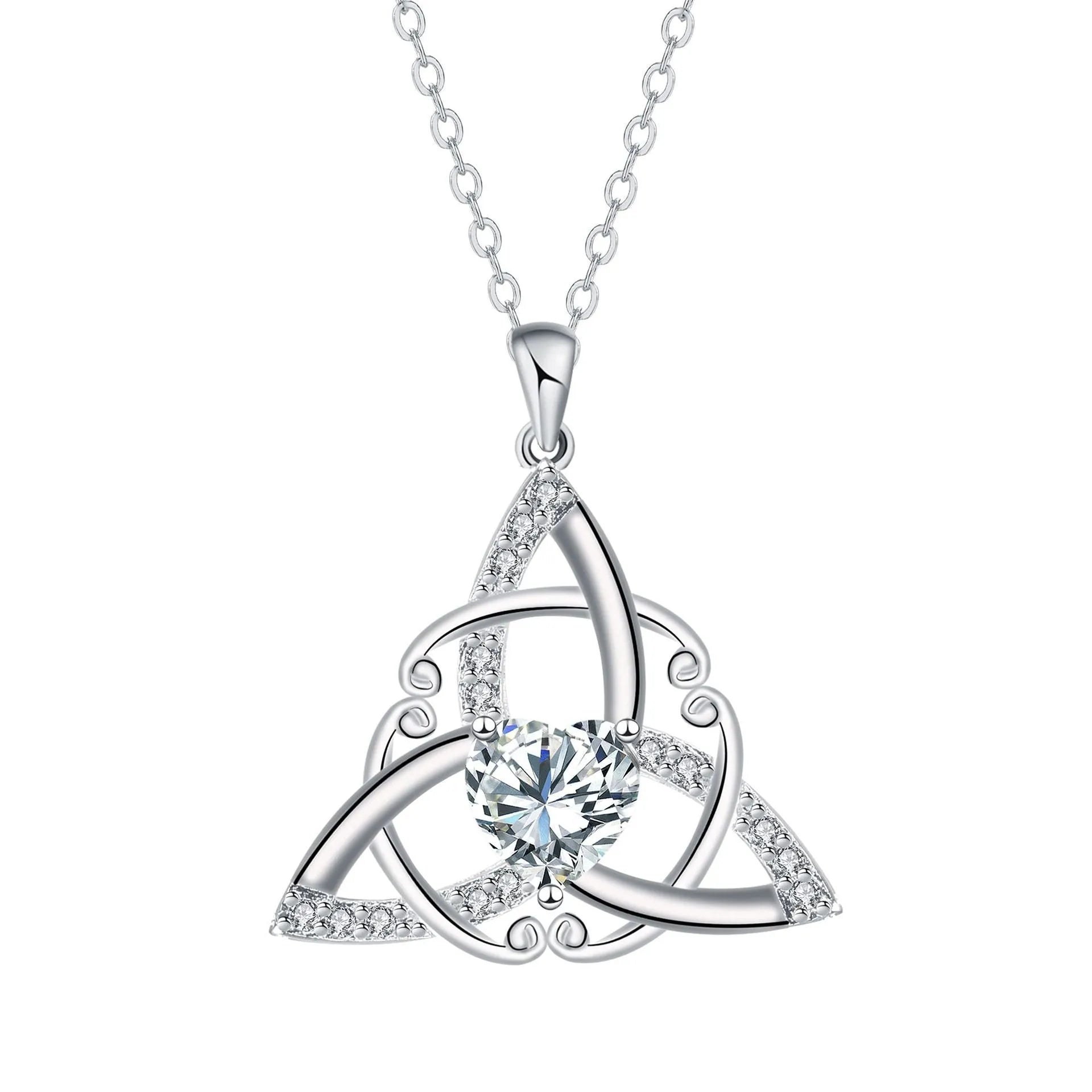 Women's Celtic knot necklace with geometric copper pendant in electroplated finish
