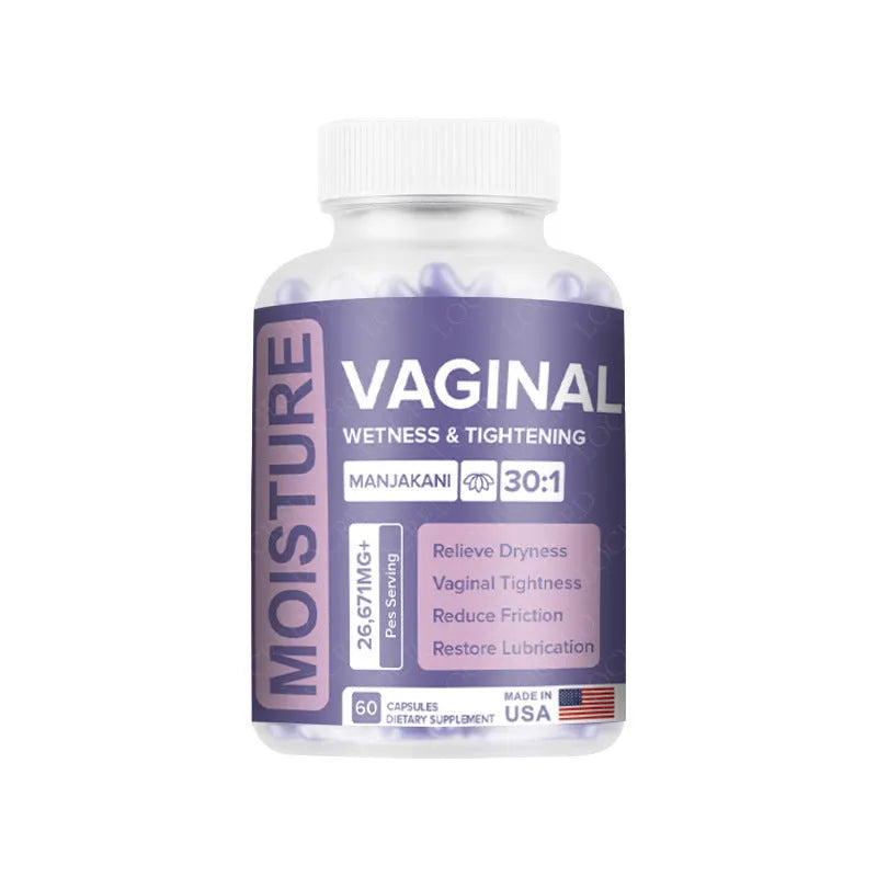Bottle of 60 vaginal capsules for adult women's feminine wellness supplement
