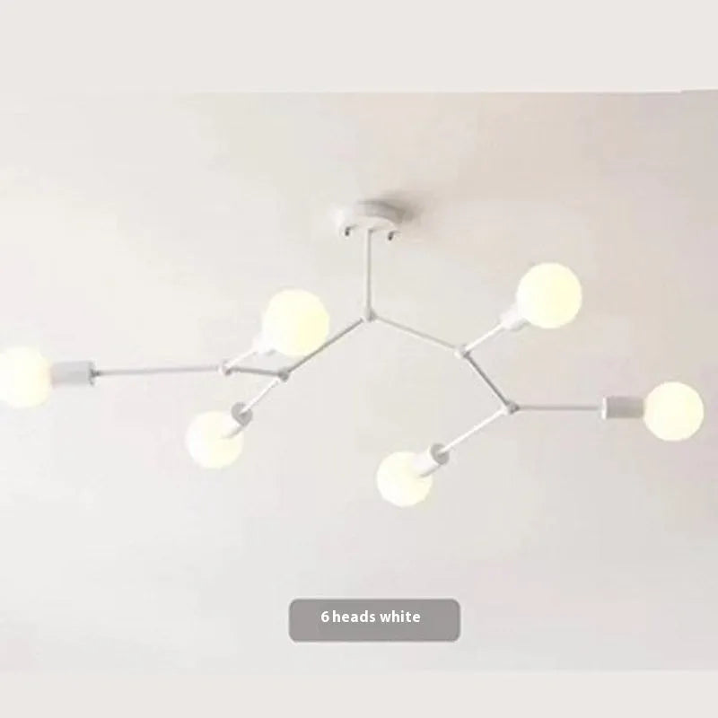 Iron Nordic style chandelier ceiling lamp with multiple light heads in black or white finish