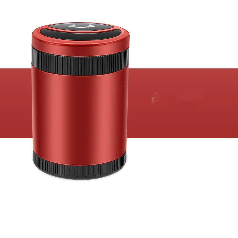 Automatic sensing vehicle ashtray with USB port in grey, black, red, or blue