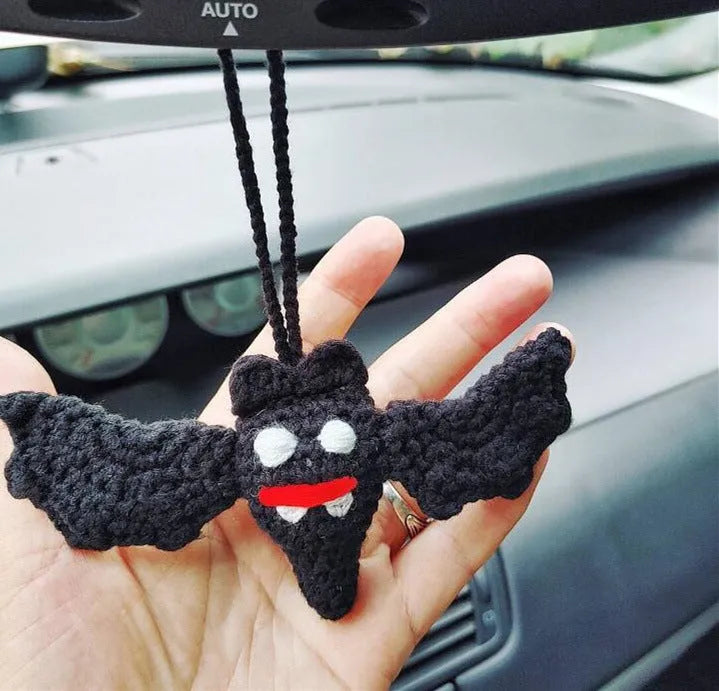 Plush hand-woven car hanging ornament with Halloween cartoon design on polyester fabric