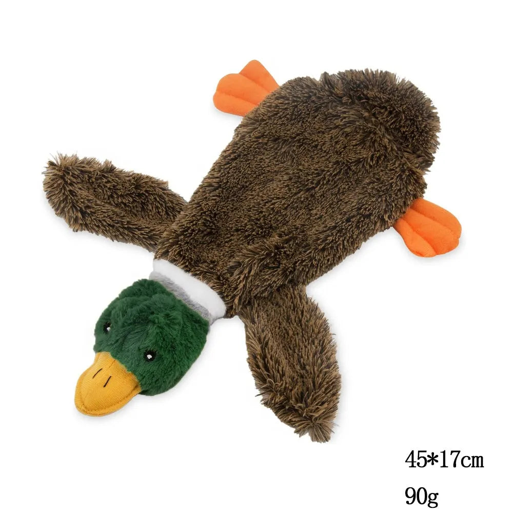 Green stuffless dog toy with squeakers and bottle insertion cavity