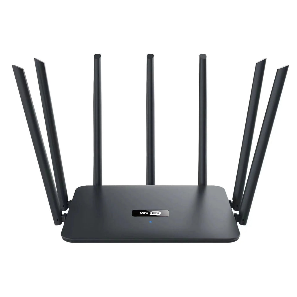 White dual-band 5G router with multiple adjustable antennas for whole-house Wi-Fi coverage