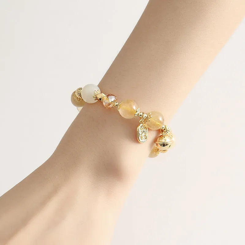 Gold electroplated rutilated quartz bracelet with Korean style design and Lucky Fortune colour