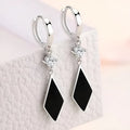 Vintage diamond earrings with Japanese Korean temperamental style geometric design and silver electroplated finish