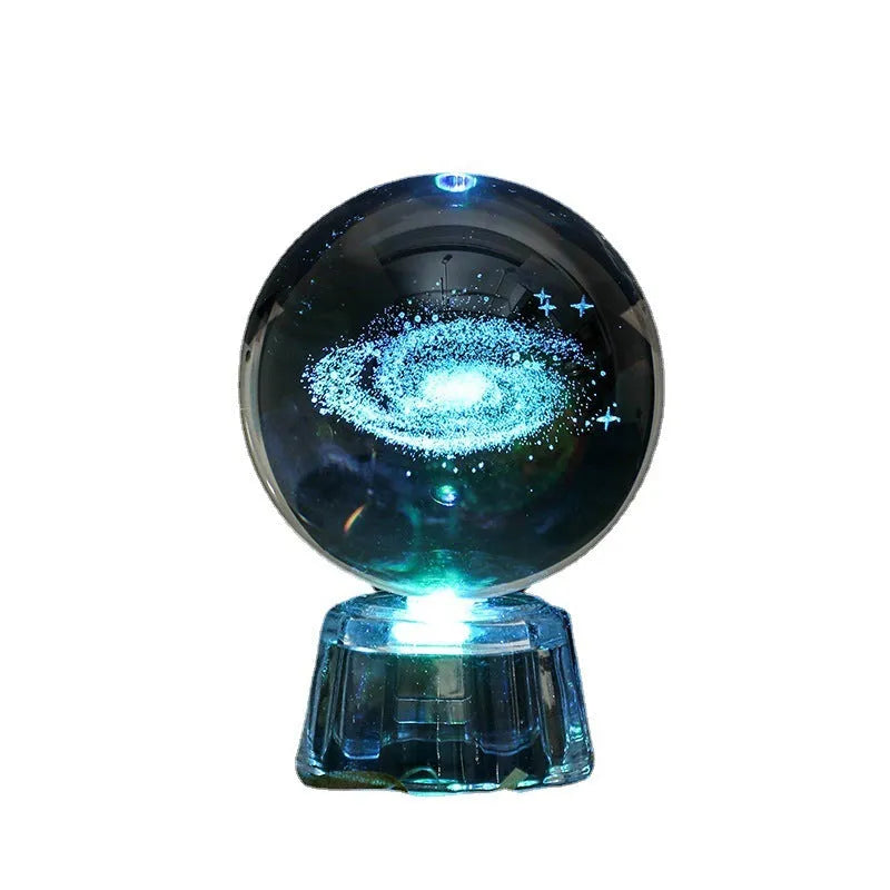 White crystal ball ornament with inner carving on fixed base for tabletop display