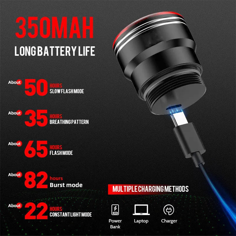 Black smart brake sensing USB rechargeable bicycle taillight with aluminium alloy shell.