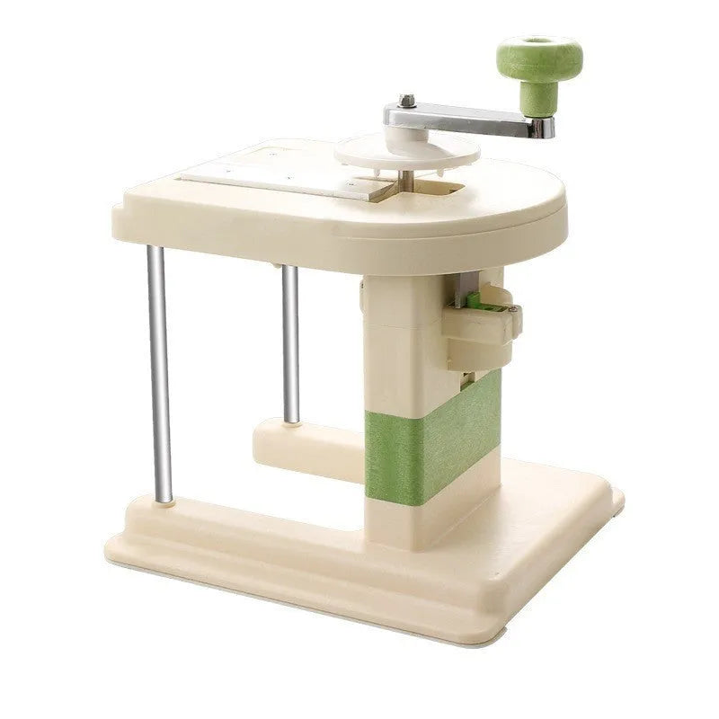 Beige stainless steel multifunctional vegetable slicer chopper and grater kitchen tool.