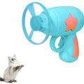 Blue and pink plastic cat toy gun with two frisbees for indoor play