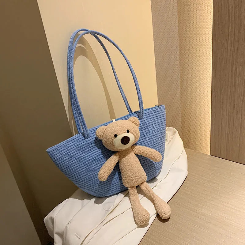 Cotton and linen woven bag with dumpling shape design and double shoulder straps in six colour options