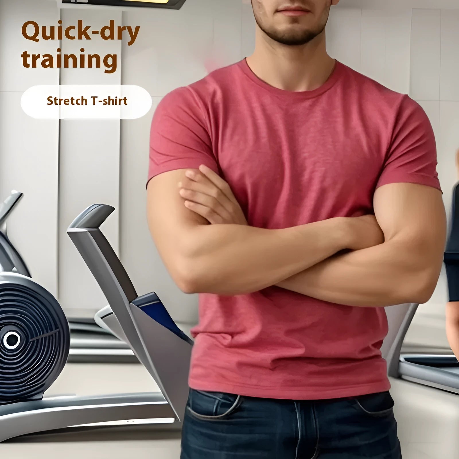 Men's quick-dry stretch polyester t-shirt in black, grey, green or pink colours